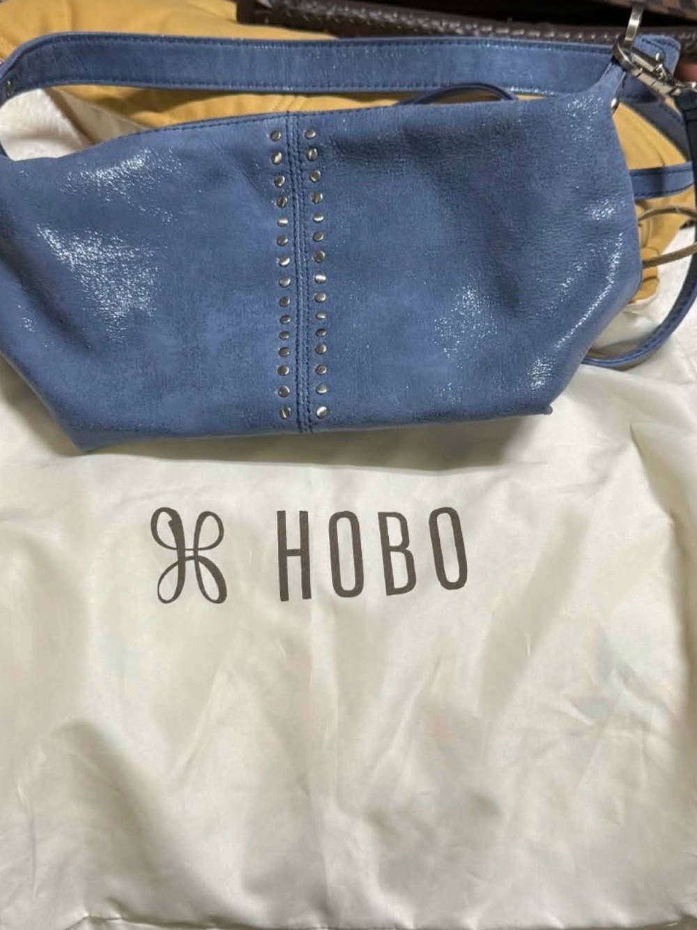 HOBO Dusty Blue Studded Leather Hobo Shoulder bag
